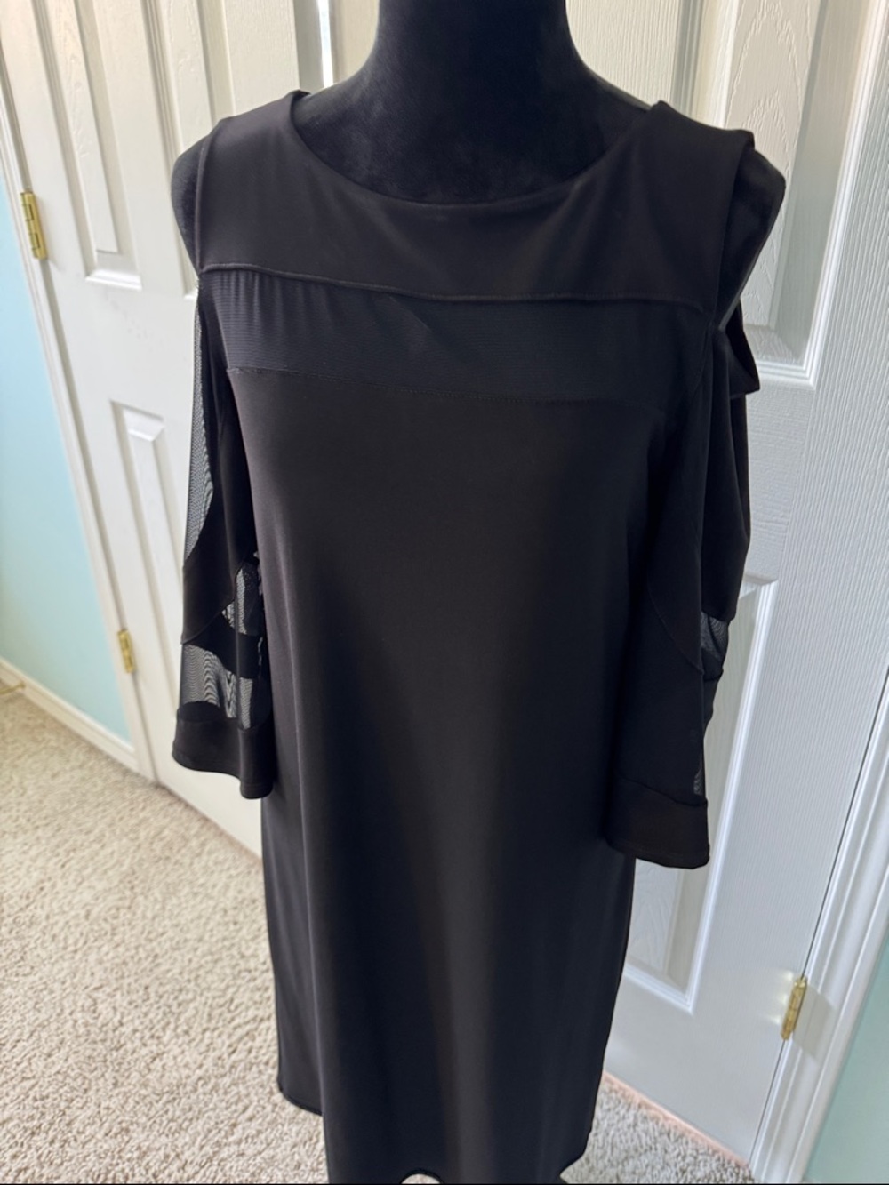 Frank Lyman Design Black Midi Dress with Sheer Sleeve Panels